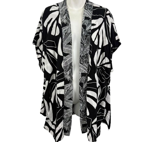 Chicos Printed Boarder Ruana Reversible Womens Open Kimono Jacket Black sz S / M - Picture 2 of 16
